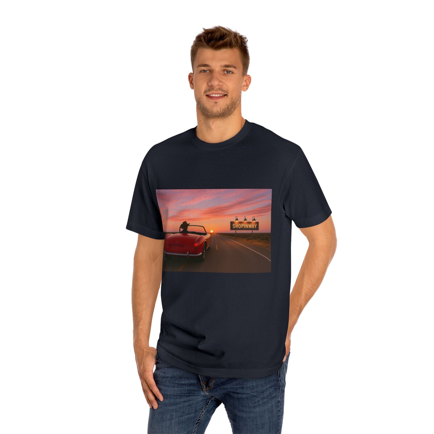 Retro Sunset Graphic Tee, Classic Car T-Shirt, Vintage Vibe Shirt, Unisex Casual Wear, Summer Road Trip Apparel, Gift for Car Lovers