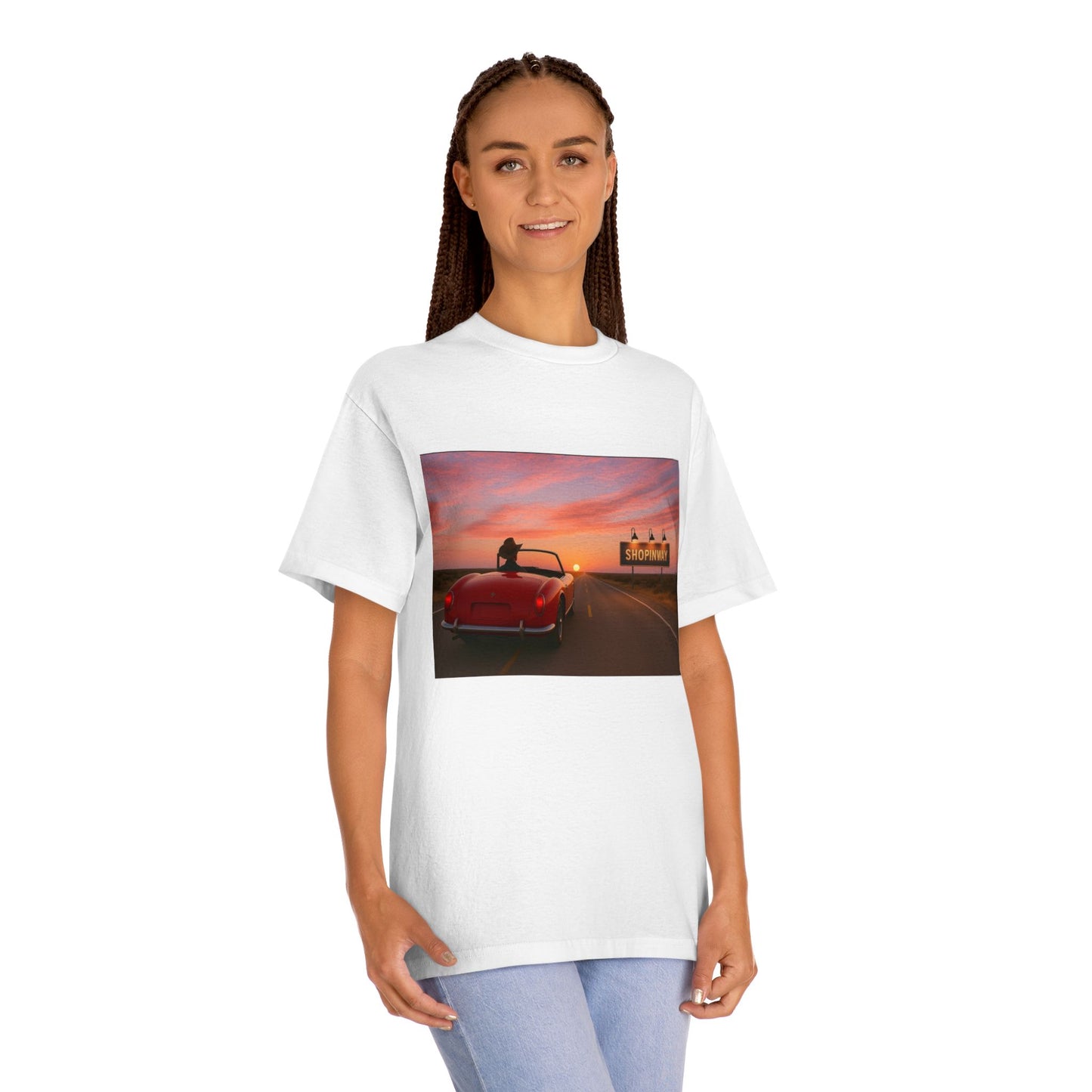 Retro Sunset Graphic Tee, Classic Car T-Shirt, Vintage Vibe Shirt, Unisex Casual Wear, Summer Road Trip Apparel, Gift for Car Lovers