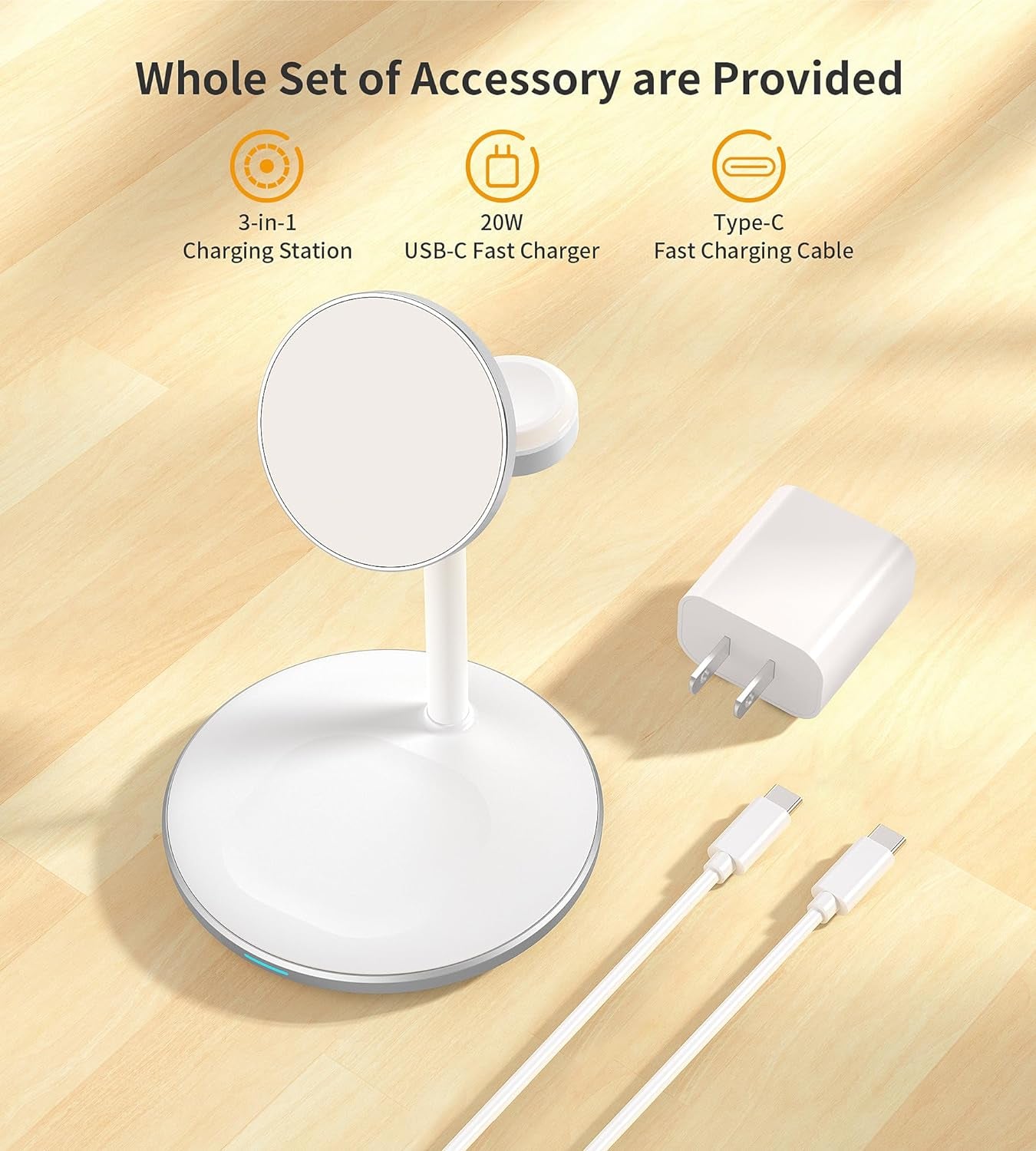 3 in 1 Wireless Charging Station for Apple Devices, Standard 15W Fast Wireless Mag-Safe Charger Stand with 20W Adapter for Iphone 15 14 13 12 Pro Max/Plus/Pro/Mini,Iwatch Ultra 1,2 Series 9, Airpods